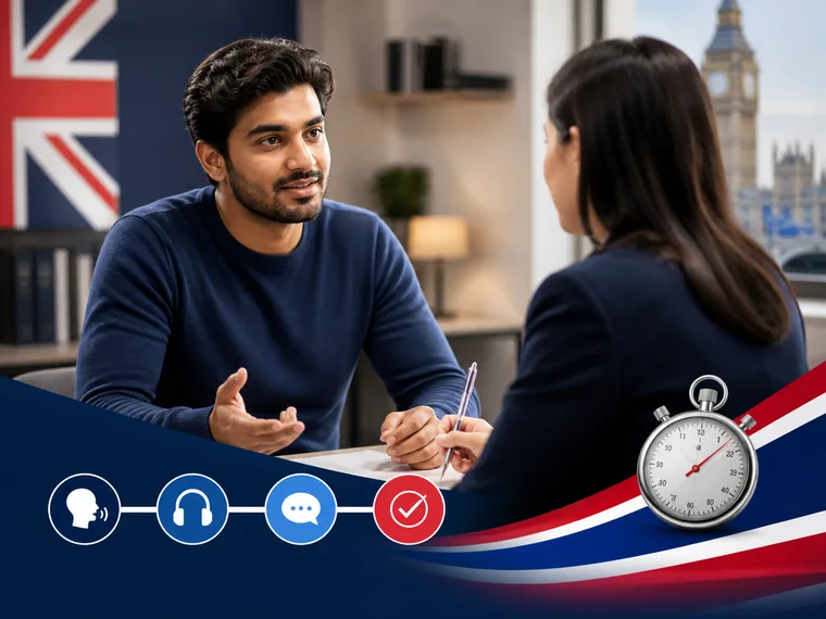 Confident learner completing a timed speaking mock for the four-week near test-ready plan